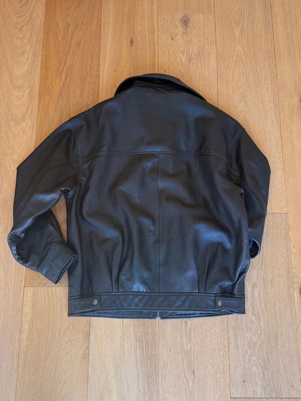 Quince Oversized Leather Bomber Jacket - True Black, Size Medium - Picture 4 of 5